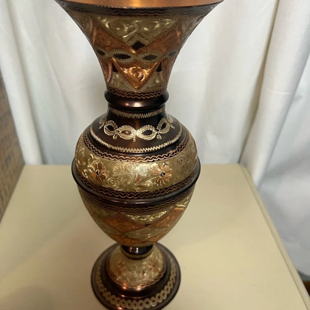 Vintage Ornate Engraved Cooper Vase